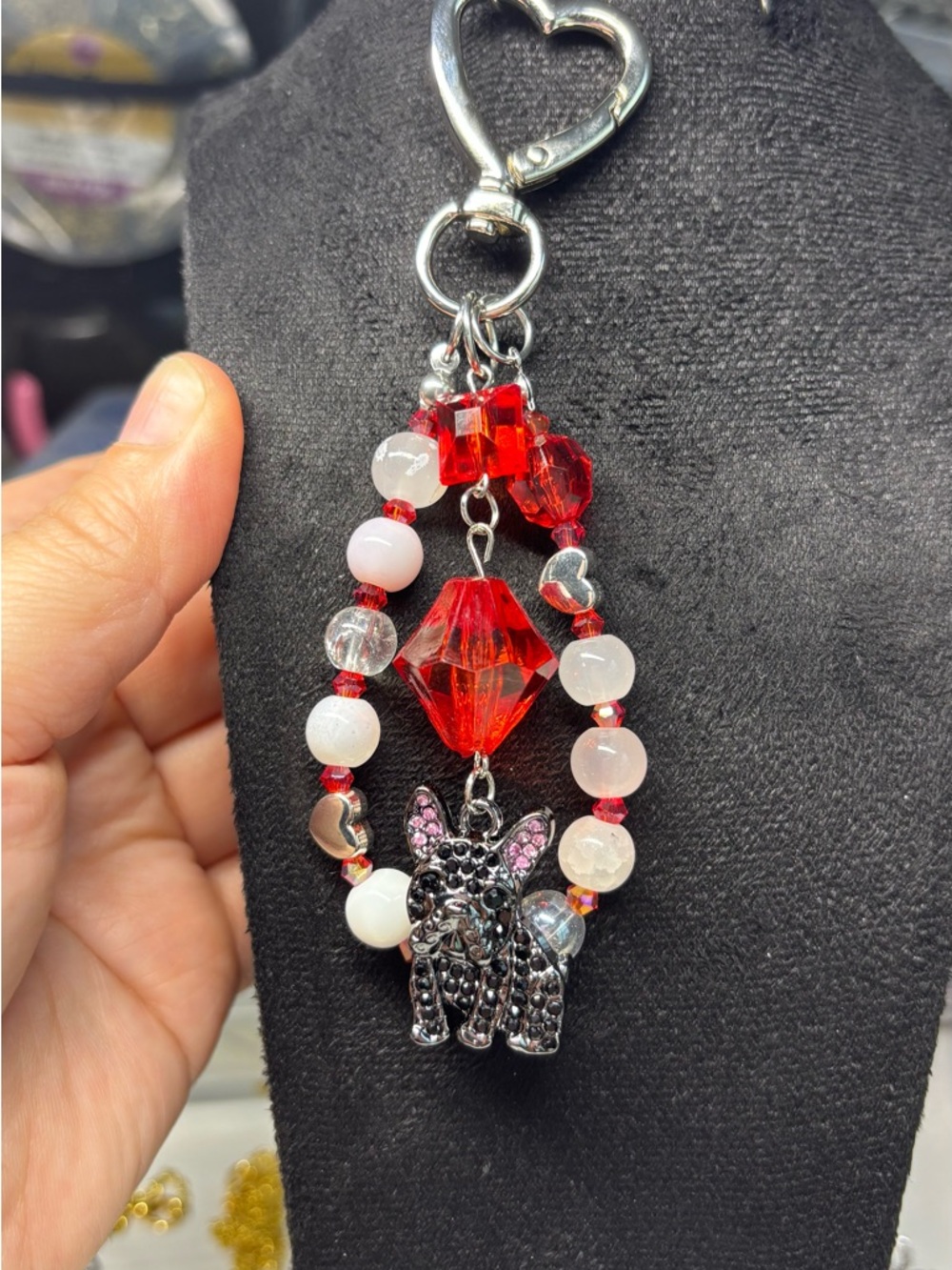 Red Beaded French Bulldog Charm Keychain - Women Jewelry
